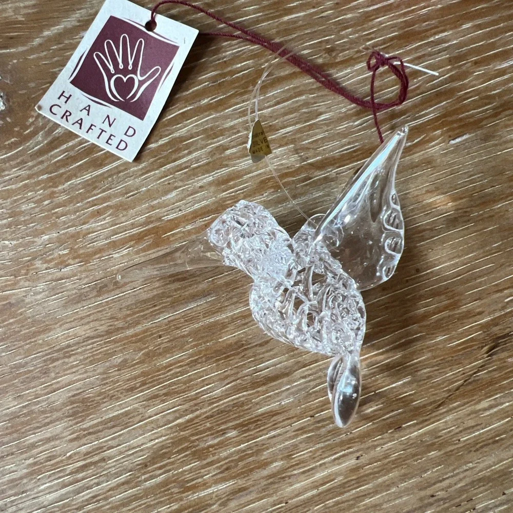 Vintage Silvestri Clear Glass Crystal Hummingbird Ornament Christmas Hand Spun